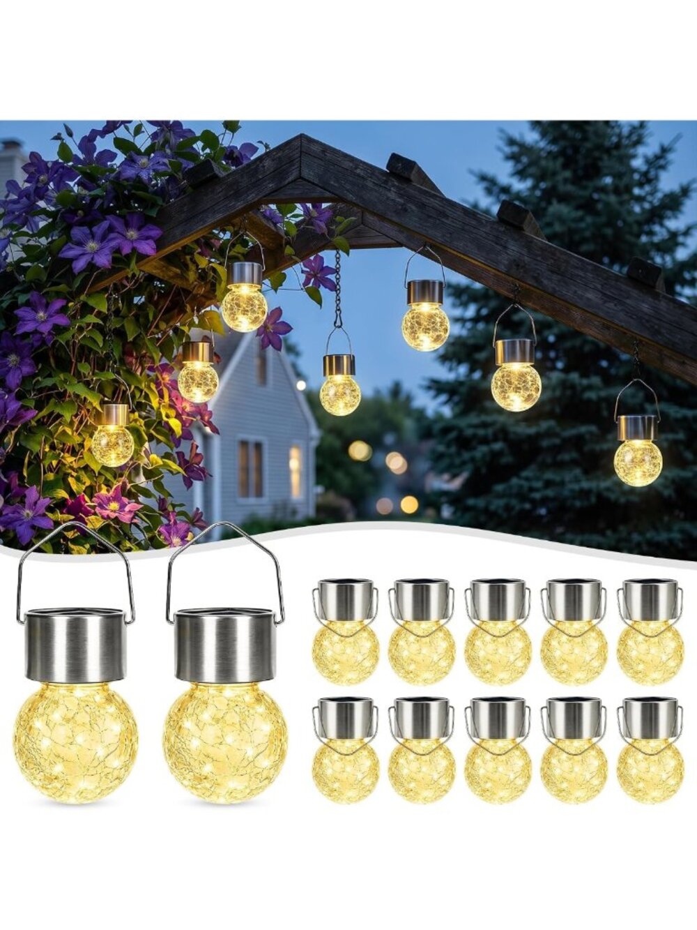 Solar Hanging Lanterns - 12 Pack Outdoor Solar Lights for Garden Decor